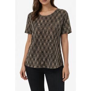 CYNTHIA MAX Women's L Scoop Neck Long Sleeve Blouse Top Beige